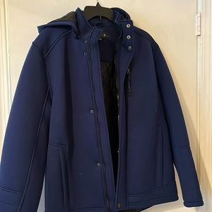 Blue coat with a detachable hood